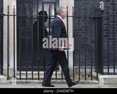 Der internationale Handelssekretär LIAM FOX nimmt an einer Kabinettssitzung in der Downing Street, London, Teil. Stockfoto
