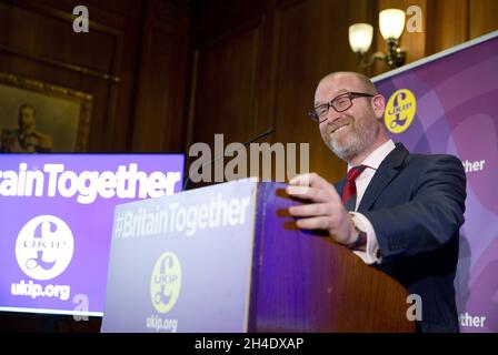 Der UKIP-Vorsitzende Paul Nuttall startet heute den Wahlkampf der Partei im Zentrum von London. Bild datiert: Freitag, 28. April 2017 Stockfoto