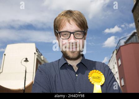 Der liberal-demokratische Kandidat für Vauxhall, George Turner, im Wahlkampfbüro im Süden Londons. Bild datiert: Mittwoch, 7. Juni 2017. Bildnachweis sollte lauten: Isabel Infantes / EMPICS Entertainment Stockfoto