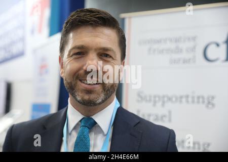 Stephen Crabb, Abgeordneter des Parlaments, am zweiten Tag der konservativen Parteikonferenz im Manchester Convention Center. Bild datiert: Montag, 30. September 2019. Bildnachweis sollte lauten: Isabel Infantes / EMPICS Entertainment. Stockfoto