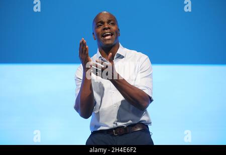 Shaun Bailey, Kandidat der konservativen Partei für den Londoner Bürgermeisterwahlkandidaten 2020, sprach am dritten Tag der Konferenz der Konservativen Partei im Manchester Convention Center. Bild datiert: Dienstag, 1. Oktober 2019. Bildnachweis sollte lauten: Isabel Infantes / EMPICS Entertainment. Stockfoto