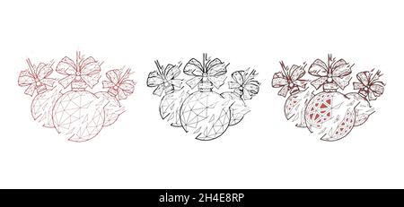 Set von Weihnachtskugeln mit Schleifen in einem geometrischen Stil auf weißem Hintergrund. Kreative polygonale Vektordarstellung Stock Vektor