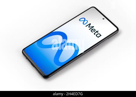 META New Facebook Corporate Name auf Smartphone Social Media Rebranded, Menlo Park, California, USA, oktober 2021 Stockfoto