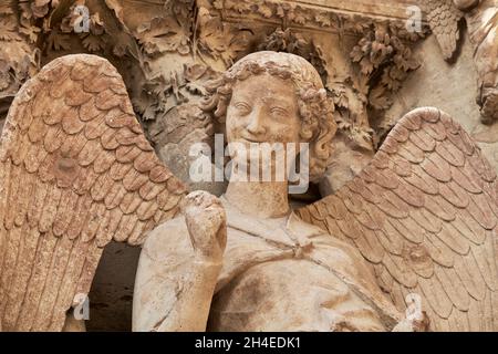 Smile Angel. Linker Portico. Kathedrale von Reims. Frankreich. Stockfoto