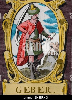 Der Alchemist Geber oder Jabir ibn Hayyan (c. 806-816). Arabisch. Gravur. Stockfoto