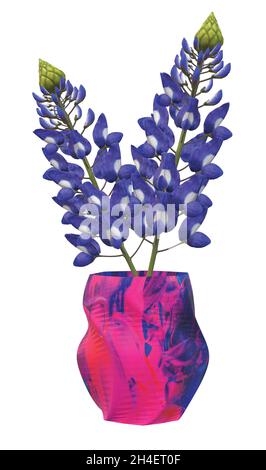 Bluebonnet blüht in einer rosa blauen Neonvase Stock Vektor