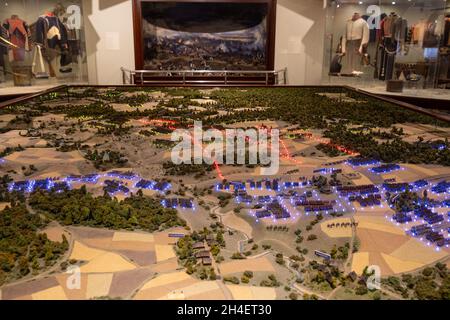 Borodino, Region Moskau, Russland - 12. Mai 2021: Staatliches Militärhistorisches Museum der Schlacht von Borodino. Panorama des Borodino-Feldes, Layout der TRO Stockfoto