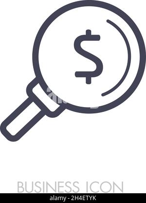 Auf der Suche nach Geld. Dollarsymbol unter einem Symbolvektor der Lupe. Finanzzeichen. Graph-Symbol für Ihr Website-Design, Logo, App, UI. Vektor-Abb. Stock Vektor