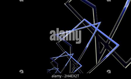 3d-Illustration - Dreiecke und geometrische Muster aus blauen Linien auf schwarzem Hintergrund Stockfoto