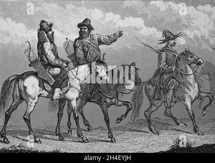 Turkvölker. Die Baschkiren. Ethnische Gruppe nach Russland. Gravur, 19. Jahrhundert. Stockfoto