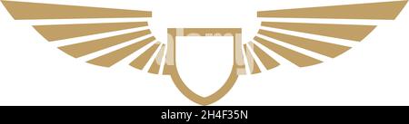 Goldenes Flügellogo. Vintage Retro-Emblem mit Adlerflügeln Stock Vektor