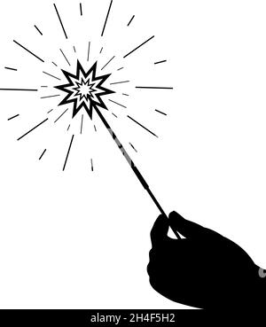 Silhouette Hand hält Bengalen Feuer Feuerwerk. Symbol Feiertag. I Stock Vektor