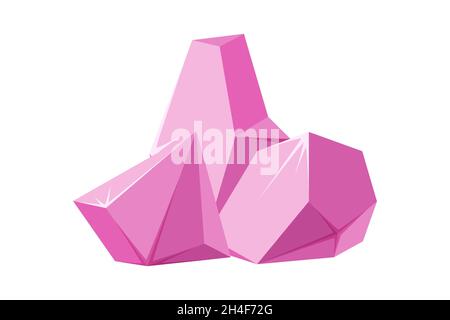 In Stücke zerbrochene Kristalle. Zertrümmerte Kristalle aus dem Edelgestein Gebrochene Edelsteine oder rosafarbene Felsen. Vektorgrafik im Cartoon-Stil Stock Vektor