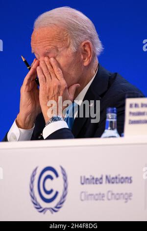 Glasgow, Schottland, Großbritannien. November 2021. IM BILD: Joe Biden, 46. Präsident der Vereinigten Staaten von Amerika. An diesem Nachmittag treffen sich die Staats- und Regierungschefs der Welt auf der COP26-Klimakonferenz in Glasgow. Quelle: Colin Fisher/Alamy Live News Stockfoto