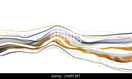 Gold, weiße Marmorschablone, künstlerisches Deckendesign, luxuriöse Hintergründe. Trendiges Muster, grafisches Poster, Karten. Vektorgrafik Stock Vektor