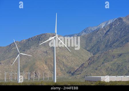 Der riesige Windpark San Gorgonio Pass, in der Nähe von Cabazon CA Stockfoto