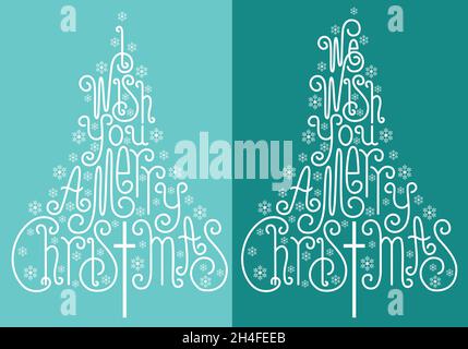 Handgezeichnete Weihnachtsbäume mit handgeschriebenen Buchstaben, Vektorgrafik für Weihnachtskarten Stock Vektor