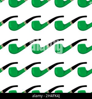 Irischer Feiertag St. Patrick Tag, nahtlose grüne Rauchpfeifen. Muster St. Patrick Day bestehend aus vielen identischen Rauchpfeifen auf weißem Hintergrund. Smo Stock Vektor