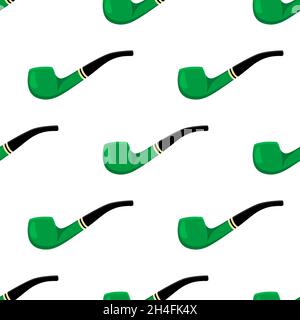 Irischer Feiertag St. Patrick Tag, nahtlose grüne Rauchpfeifen. Muster St. Patrick Day bestehend aus vielen identischen Rauchpfeifen auf weißem Hintergrund. Smo Stock Vektor