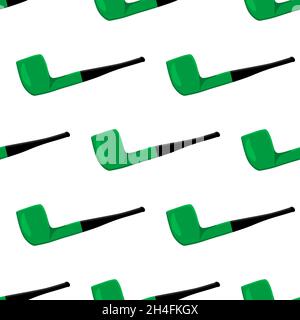 Irischer Feiertag St. Patrick Tag, nahtlose grüne Rauchpfeifen. Muster St. Patrick Day bestehend aus vielen identischen Rauchpfeifen auf weißem Hintergrund. Smo Stock Vektor