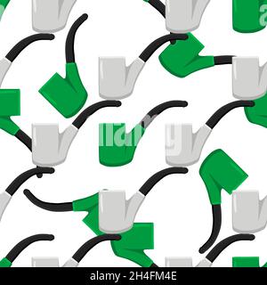 Irischer Feiertag St. Patrick Tag, nahtlose grüne Rauchpfeifen. Muster St. Patrick Day bestehend aus vielen identischen Rauchpfeifen auf weißem Hintergrund. Smo Stock Vektor