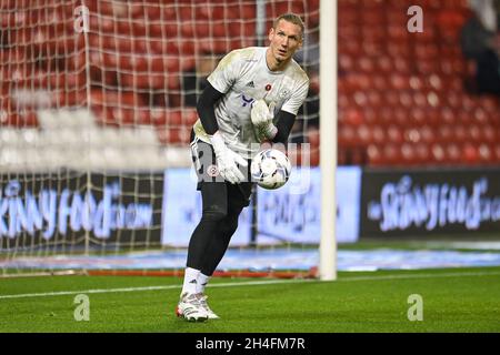 Robin Olsen #1 von Sheffield United während des Aufwärmpuls vor dem Spiel Stockfoto