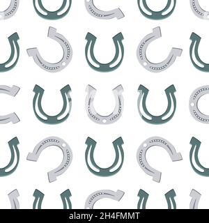 Illustration zum Thema Irish Holiday St. Patrick Tag, nahtlose Hufeisen. Muster St. Patrick Tag bestehend aus identischen Hufeisen auf weißem Hintergrund Stock Vektor