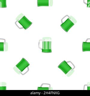 Illustration Irish Holiday St. Patrick Tag, nahtlose Farbe Bier in Tasse. Muster St. Patrick Tag bestehend aus vielen identischen Bierkrug auf weißem Backgroun Stock Vektor