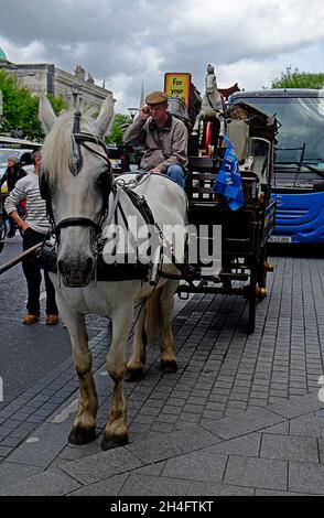 Horse and Cart Werbung für Johnnie Fox@s Pub in Dublin Mountains, Irland Stockfoto