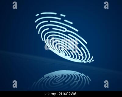 Fingerabdruck auf blauem Hintergrund. Sicherheit und Identifizierung. Biometrische Technologie. 3d-Illustration. Stockfoto