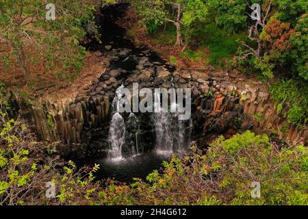 Rochester Falls auf der Insel Mauritius.Wasserfall im Dschungel der tropischen Insel Mauritius. Stockfoto