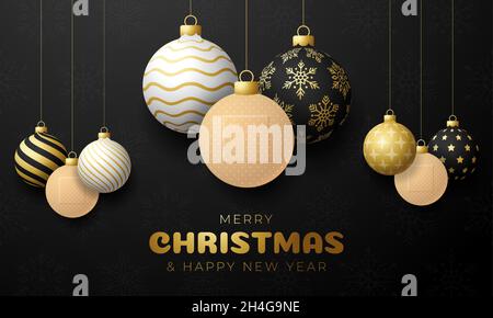 Gesunde Weihnachten und glückliches neues Jahr Coronavirus Ball Banner. Kreatives Konzept Weihnachtsveranstaltungen und Feiertage während einer Pandemie mit medizinischen Kreuzplas Stock Vektor