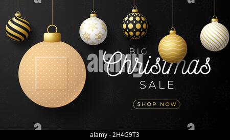 Gesunde Weihnachten und glückliches neues Jahr Coronavirus Ball Banner. Kreatives Konzept Weihnachtsveranstaltungen und Feiertage während einer Pandemie mit medizinischen Kreuzplas Stock Vektor