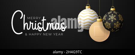 Gesunde Weihnachten und glückliches neues Jahr Coronavirus Ball Banner. Kreatives Konzept Weihnachtsveranstaltungen und Feiertage während einer Pandemie mit medizinischen Kreuzplas Stock Vektor