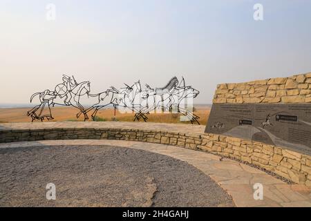 Das indische Denkmal mit der Spirit Warrior Skulptur am Little Bighorn Battlefield National Monument.Crow Agency.Montana.USA Stockfoto