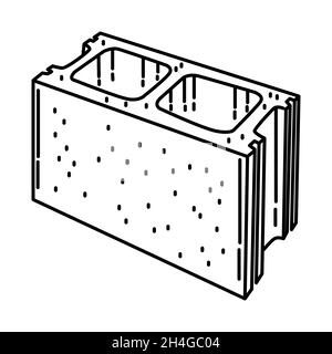 Betonblock Teil von Material und Gerät des Auftragnehmers Handgezeichnetes Symbolset Vektor. Stock Vektor