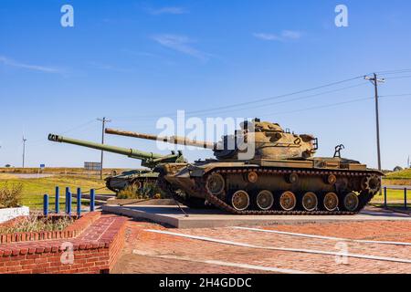 Sonnige Ansicht eines Panzers im Veterans Memorial Park in Oklahoma Stockfoto