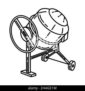 Betonmischer Handbuch Teil von Material und Gerät des Auftragnehmers Handgezeichnetes Symbolset Vektor. Stock Vektor