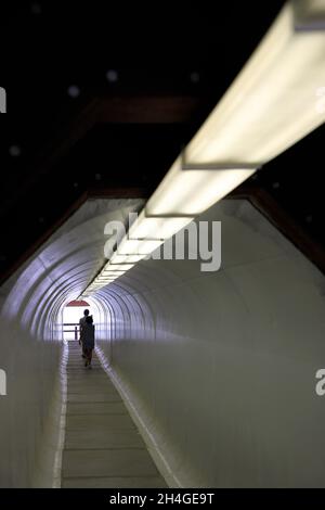 Der Eingangstunnel zum Berkeley Pit eine verlassene Tagebau-Kupfermine in Butte, Montana.USA Stockfoto