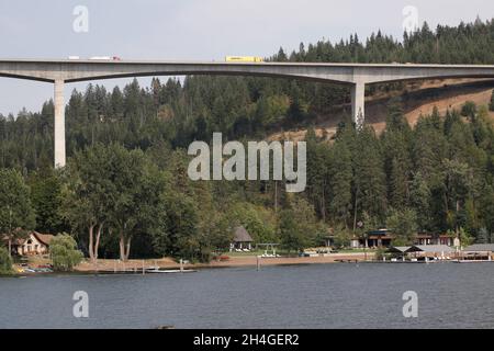 Interstate 90, Autobahnbrücke I-90 über Lake Coeur d'Alene.Coeur d'Alene.Idaho.USA Stockfoto