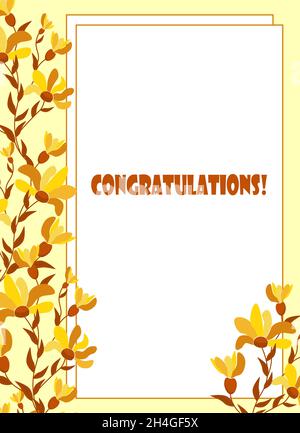 Glückwunschkarte - gelbe Blumensträuße, Rahmen und Ort für Text. Vektorgrafik Stock Vektor