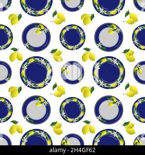 Muster mit Tellern im italienischen Stil. Vektorgrafik. Stock Vektor