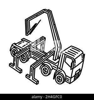 Betonpumpenwagen Teil von Material und Gerät des Auftragnehmers Handgezeichnetes Symbolset Vektor. Stock Vektor