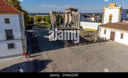 Templo Romano Évora, Buitl für den römischen Kaiser Augustus, 1. Jahrhundert n. Chr., Evora, Portugal Stockfoto