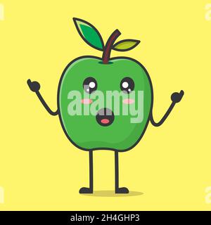 Kawaii grünen Apfel sprechen isoliert Cartoon-Vektor-Illustration in flachen Stil Stock Vektor