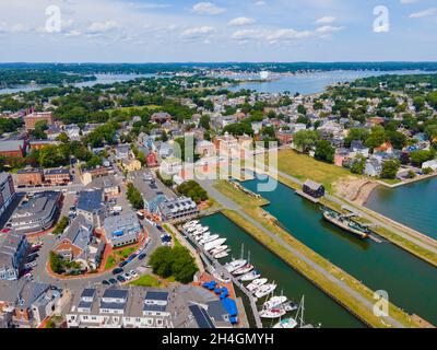 Luftaufnahme des Custom House in Salem Maritime National Historic Site in der Stadt Salem, Massachusetts MA, USA. Stockfoto