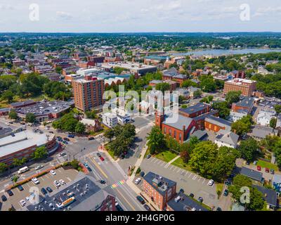 Salem Downtown Historic District auf der Essex Street Luftaufnahme im Stadtzentrum von Salem, Massachusetts, MA, USA. Stockfoto