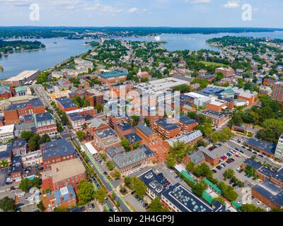 Salem Downtown Historic District auf der Essex Street Luftaufnahme im Stadtzentrum von Salem, Massachusetts, MA, USA. Stockfoto