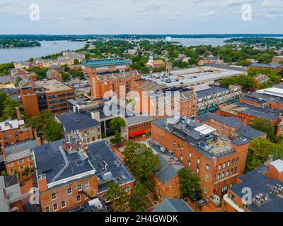 Salem Downtown Historic District auf der Essex Street Luftaufnahme im Stadtzentrum von Salem, Massachusetts, MA, USA. Stockfoto