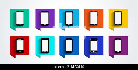Symbole für mobile Geräte, flaches Design, Vektordarstellung in 10 Farben Optionen für Benutzeroberflächen-Design und Website Stock Vektor